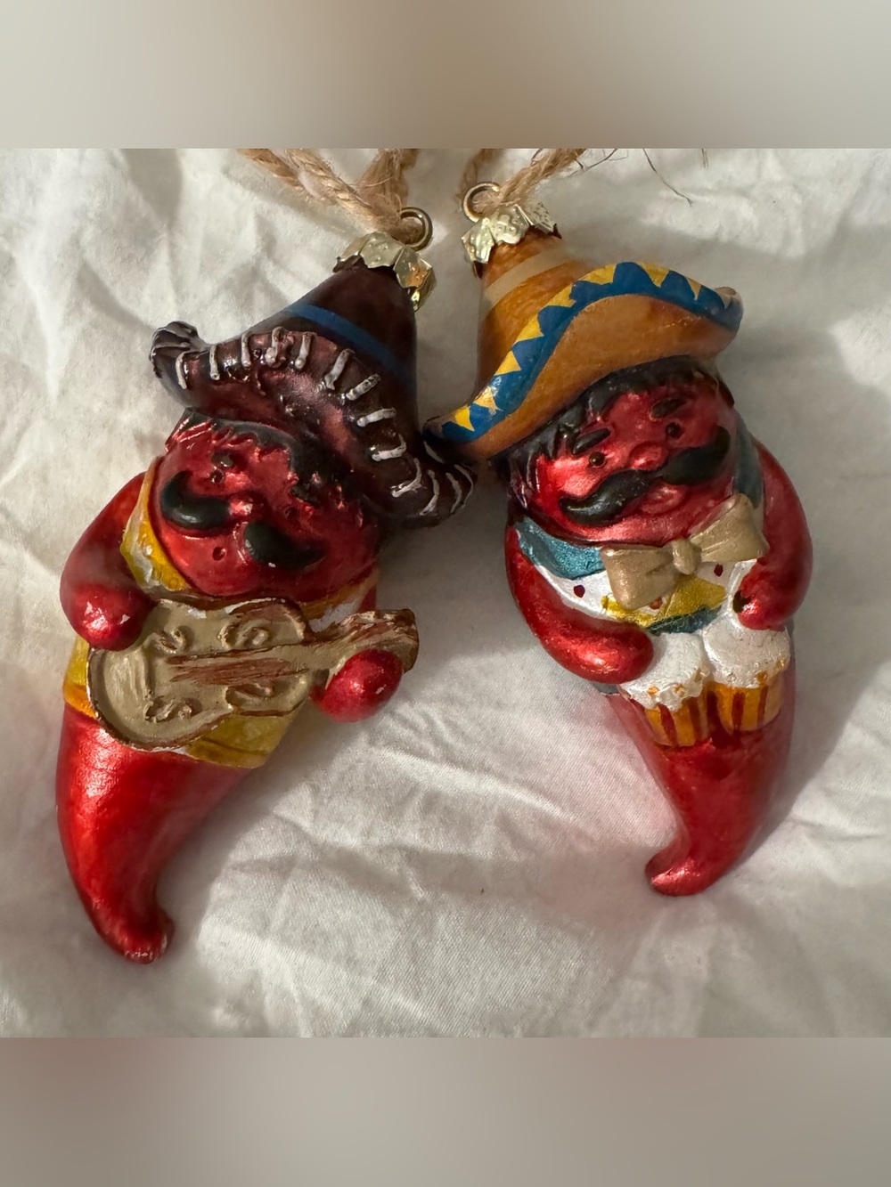 Festive Red Chili Pepper Musician Ornaments - Set of 2